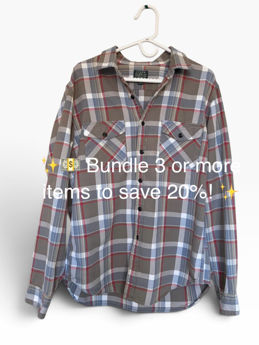 J. Crew Men's Plaid Button-Down Shirt in Taupe, Blue & Red